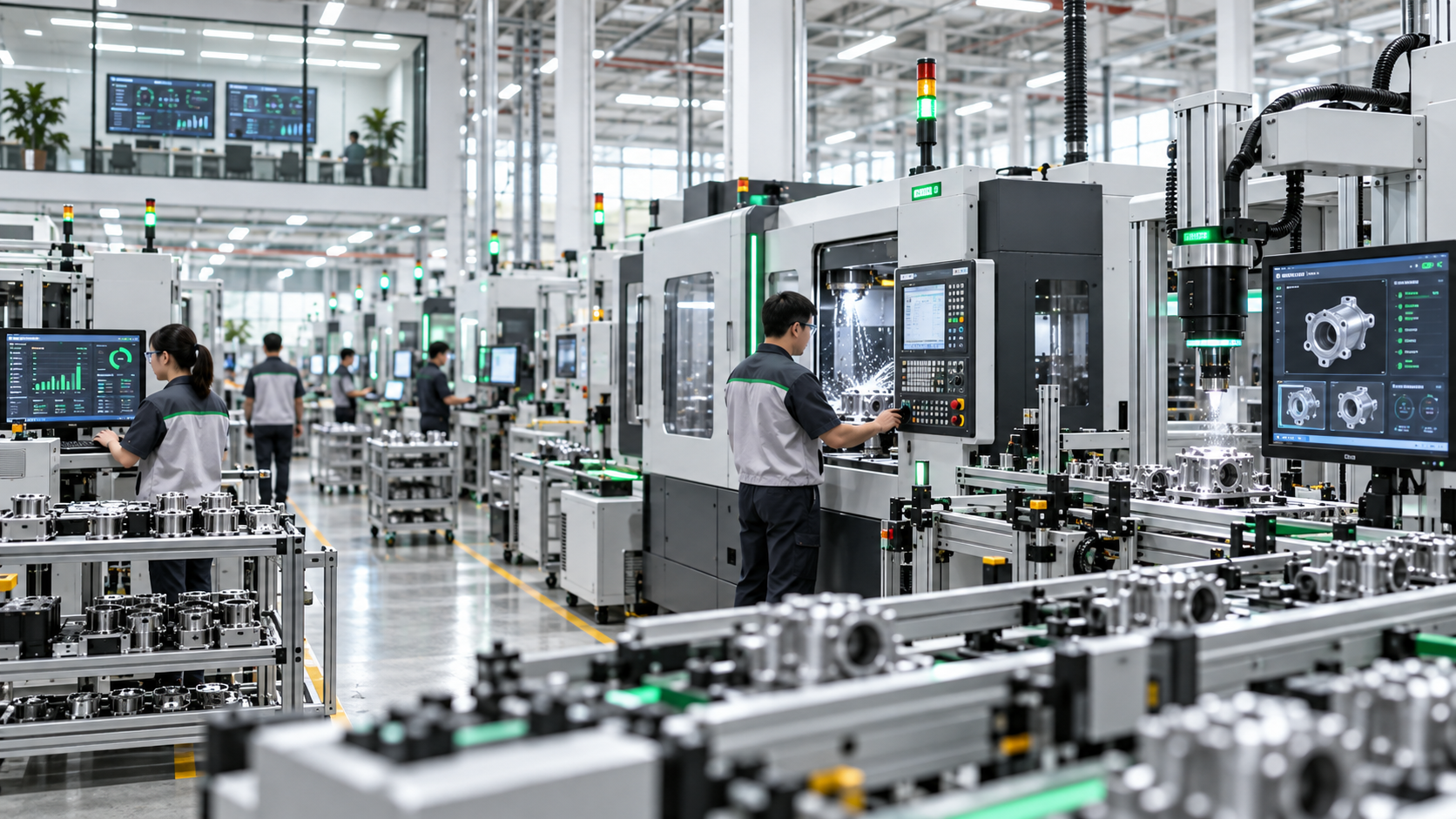 Active assembly line with operators, robotics and live production information