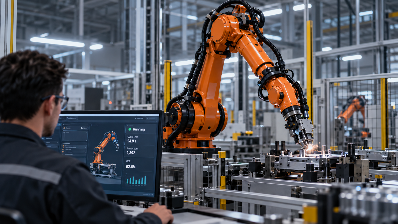 Industrial robot performing a precision handling operation