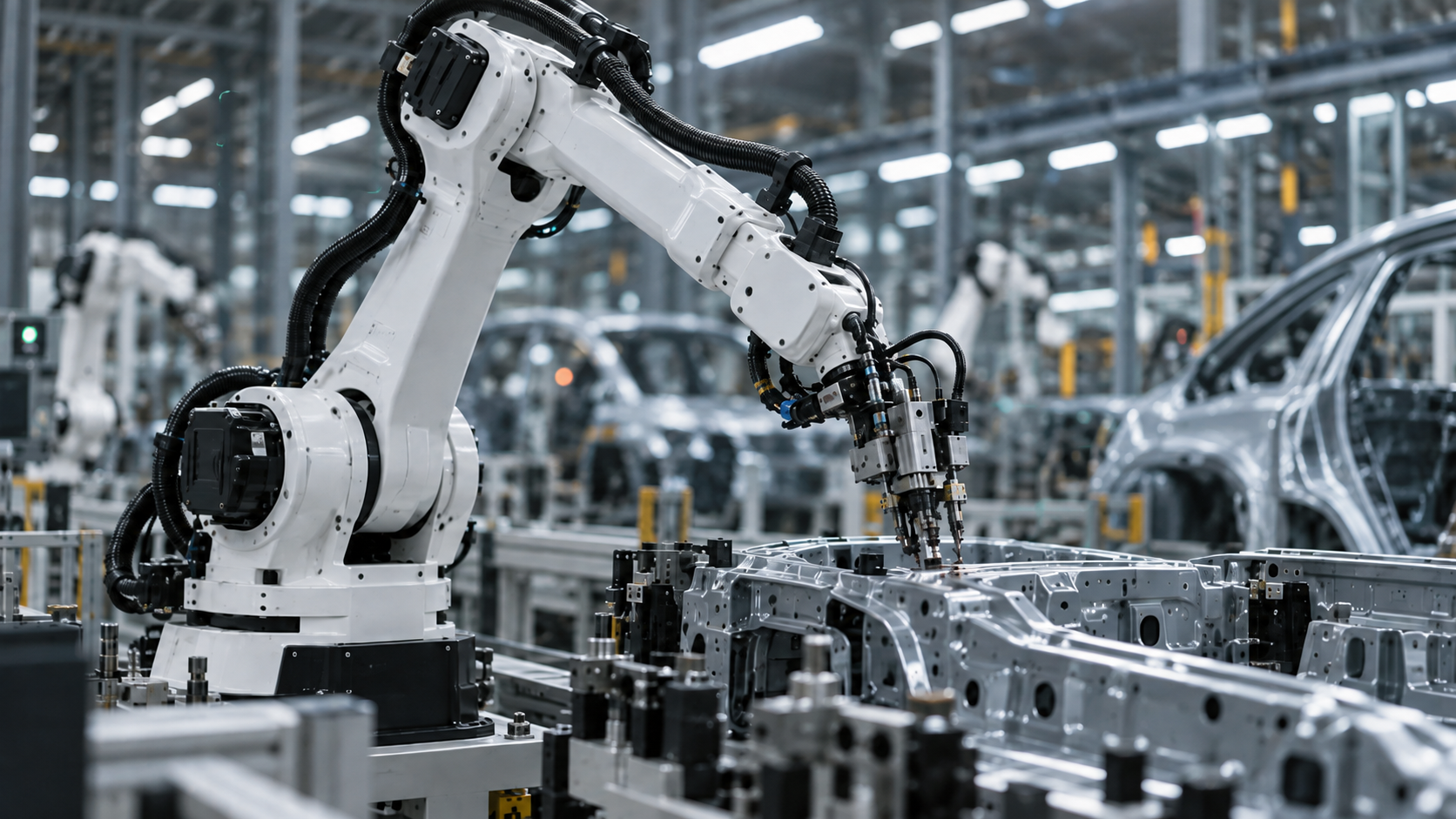 Industrial robot precisely handling a component