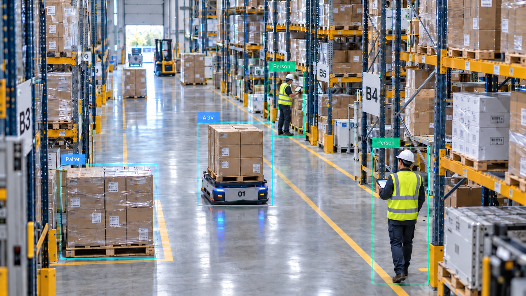 Warehouse camera monitoring vehicle and material movement