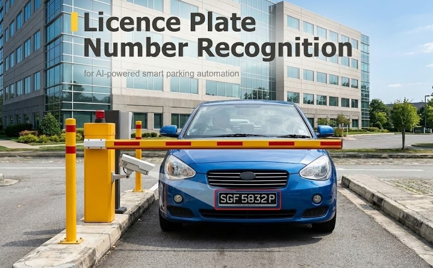 Greenbotz AI ANPR Smart Parking System reading Singapore license plate SGF 5832 P at condo barrier