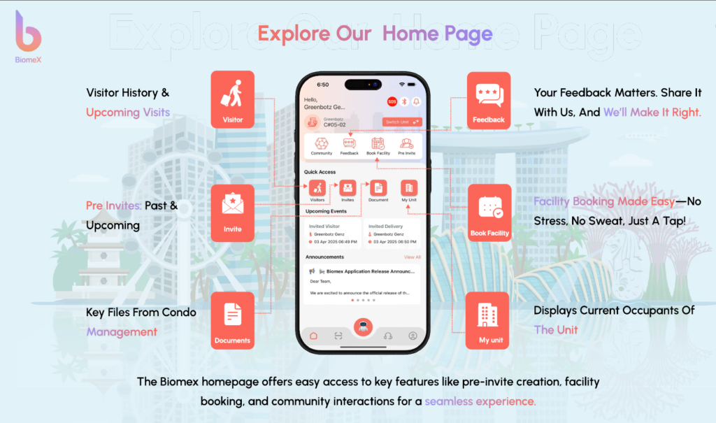 BiomeX condo resident app available on App Store and Google Play Smart condo management app for MCST residents in Singapore Download BiomeX condominium management system mobile app BiomeX property management mobile app for smart estates